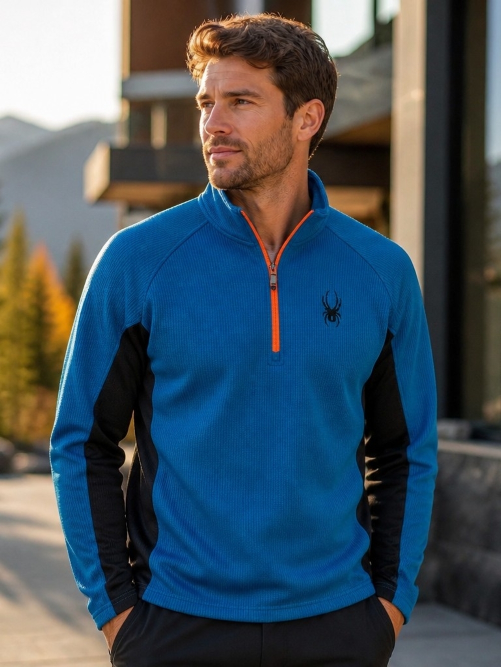 Spyder Men’s Blue Half-Zip Performance Jacket with Orange Zipper Core Jacket